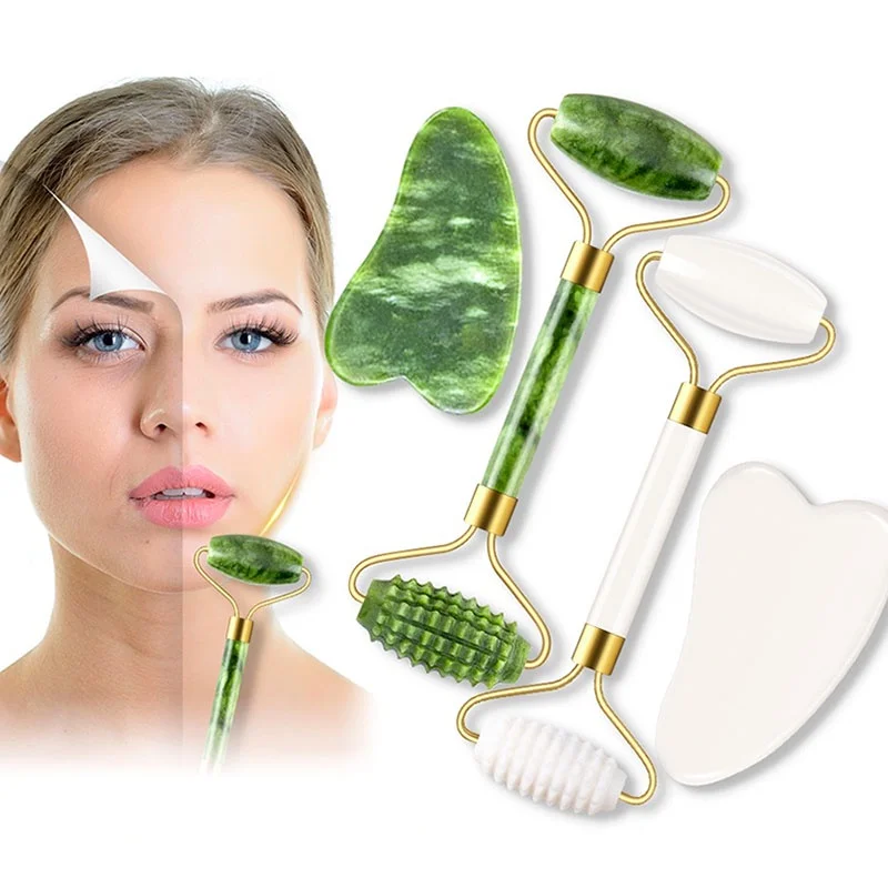 

2pcs/kit Gua Sha Massager Face Care Jade Rollers Beauty Health Skin Scraping Chin Lifting Natural Stone Gouache Massage Tools