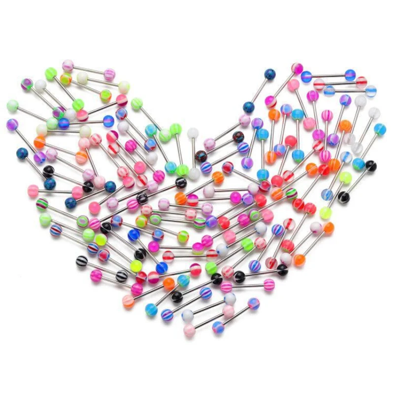 Acrylic 16G Tongue Piercing Ring Bulk Plastic Tongue Bar Lot Nipple Piercing Barbell 10/20/30/50PCS piercing jewelry,body piercing jewelry,body jewelry
