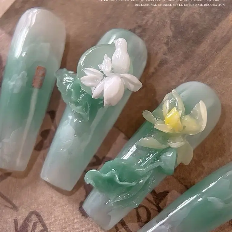 1pc  Lotus 3D Nail Acrylic Mold Nail Art Mould Silicone Nail Art Templates Nails Mold For DIY Nail Decoration 4