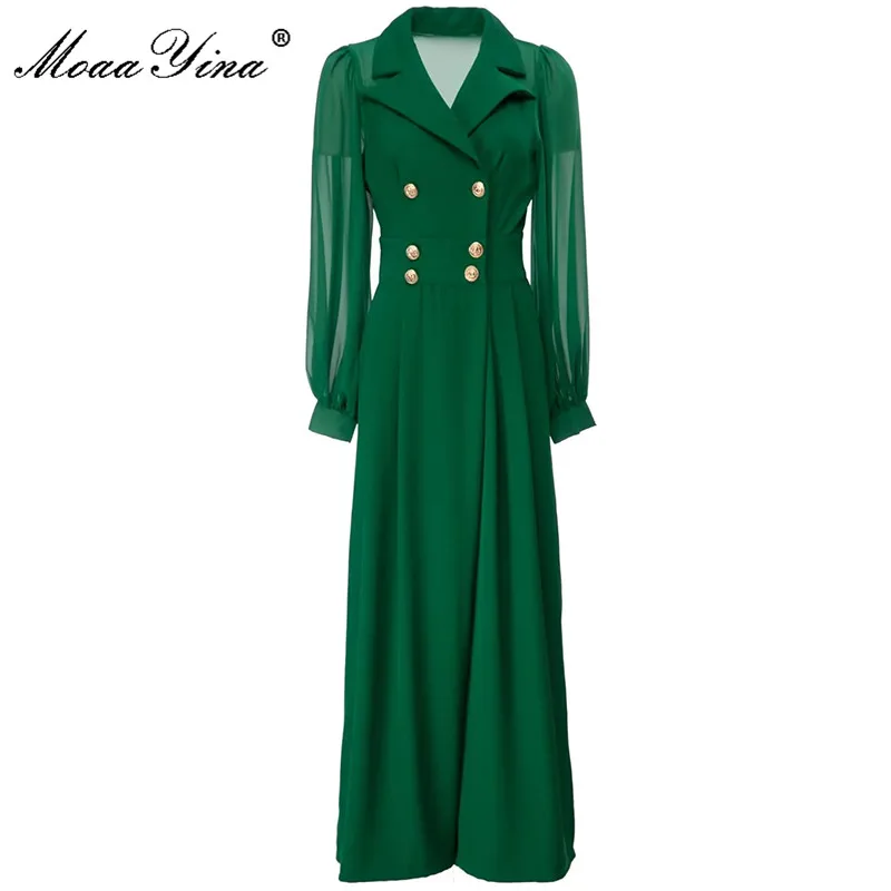 

MoaaYina Fashion Runway Spring Summer romper Women Lantern Long Sleeve Belted Black/Green Wide Leg Pants Romper