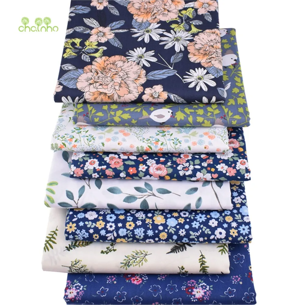 Chainho,Printed Twill Weave Cotton Fabric, DIY Sewing Quilting Material,Patchwork Cloth,Floral Series,2 Sizes,15C104
