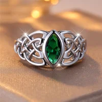 Trendy Green Zircon Vintage Silver Color Wedding Bands Engagement Rings For Women Men Minimalist Jewelry