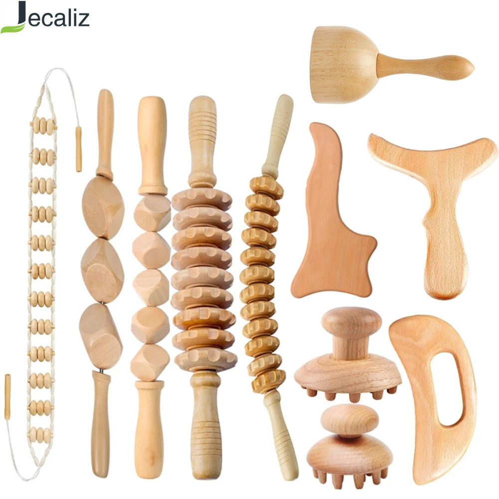 Wooden Therapy Massage Sets 2/4/6/8PCS Pain Relief Maderoterapia Corporal Anti Cellulite Body Slimmling Gua Sha Back Massager massage tools and roller