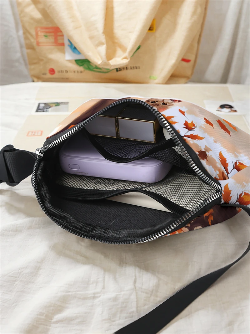 1pc,Maple Leaf Cat Fashion Adjustable Crossbody Bag, Neutral Sports Waist Bag, Suitable for Running