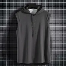 

Men Top Convenient Polyester Fine Workmanship Sleeveless Hooded Men T-shirt Top Men Vest for Daily