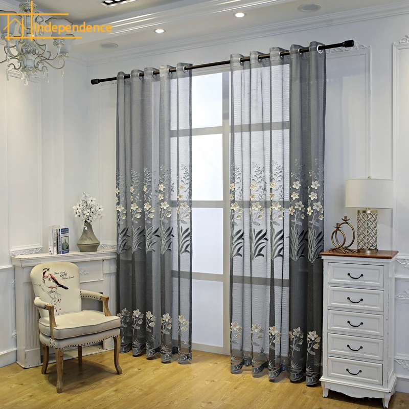 

Custom New Simple Modern Grey Embossed Embroidered Screen Living Room Floor-to-ceiling Windows Dining Room Balcony European