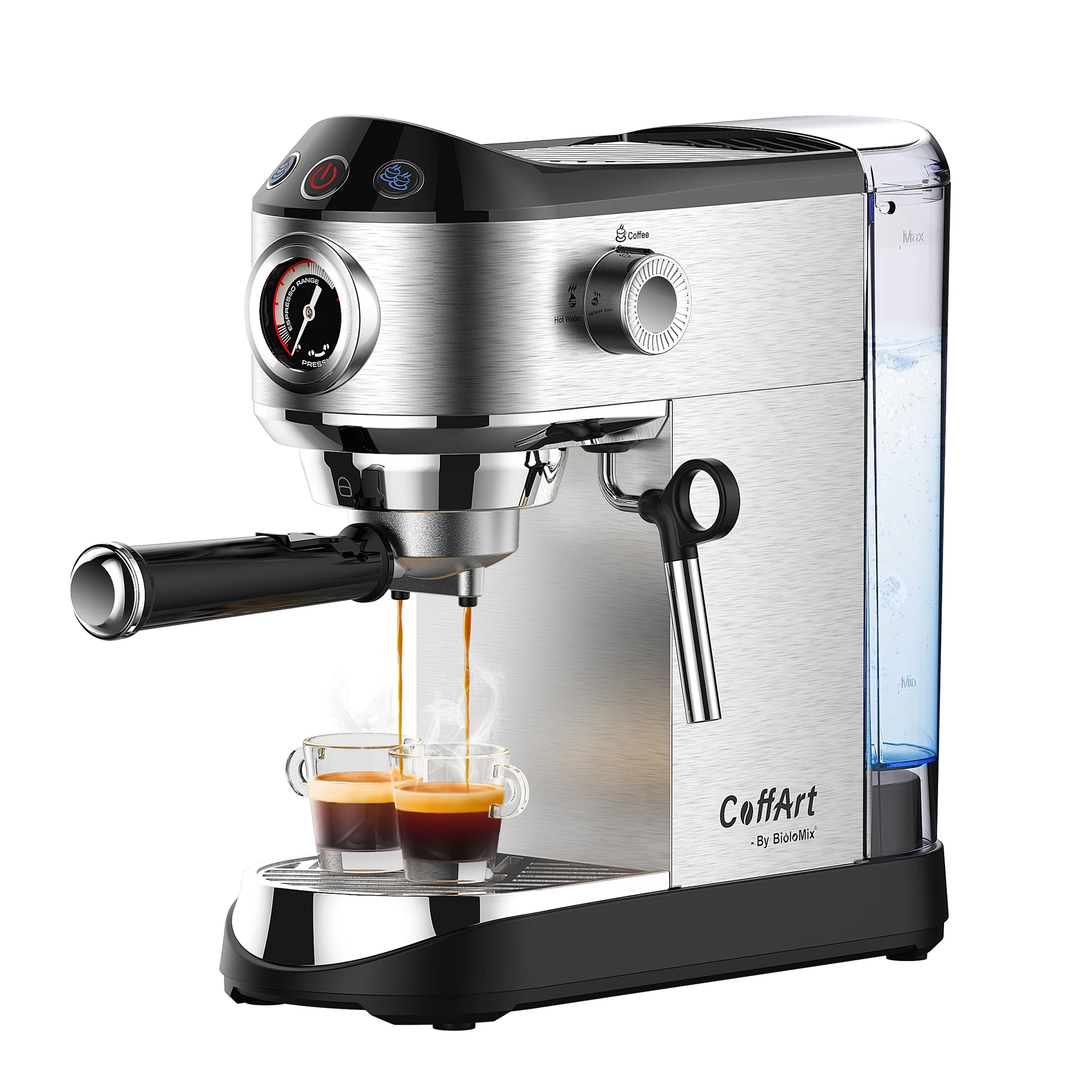 Półautomatyczny ekspres do kawy BioloMix 20 Bar z trzepaczką do mleka do espresso, cappuccino, latte, mocha i specjalistycznych napojów kawowych