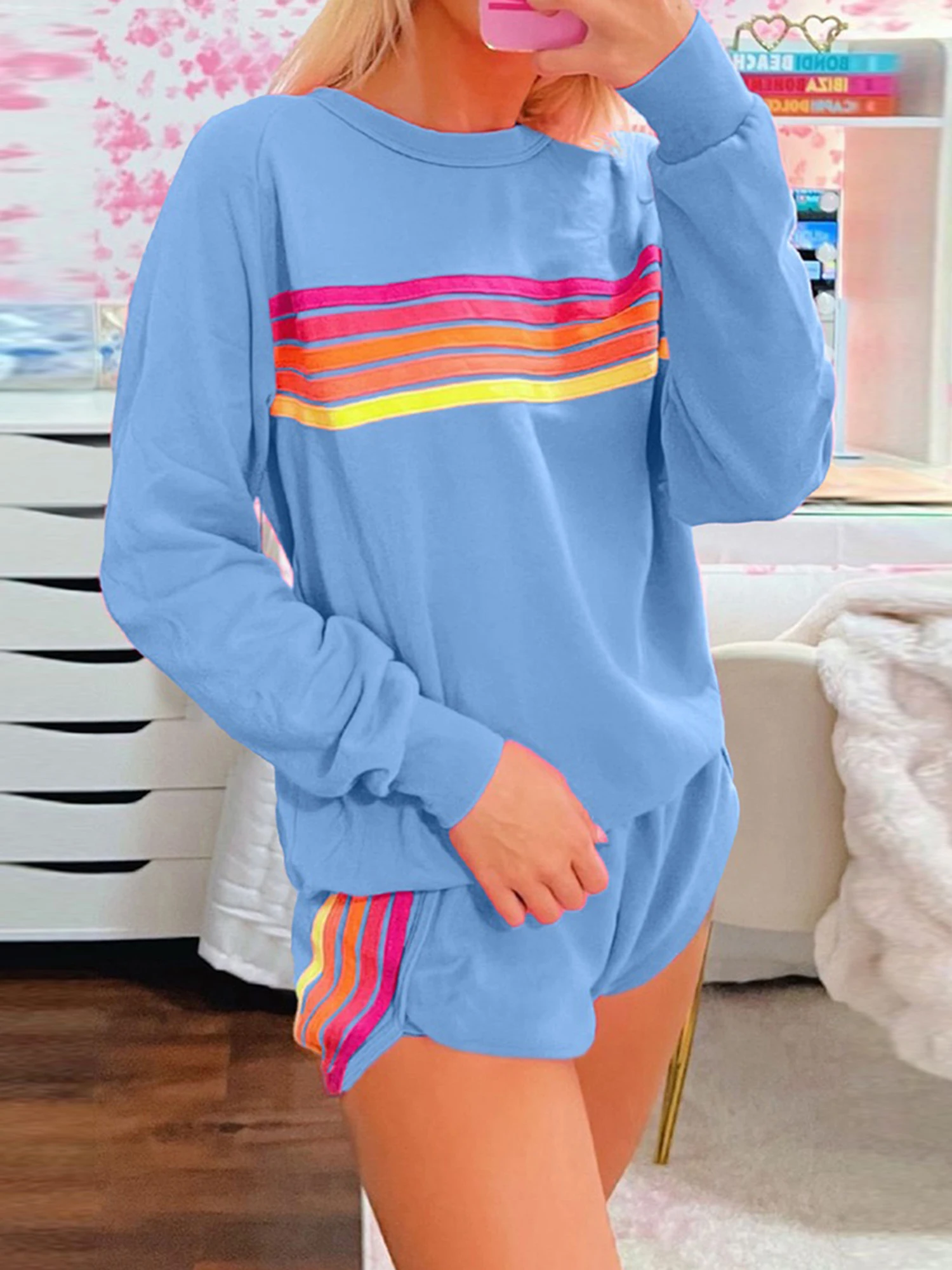 Women s 2 Piece Lounge Set with Hoodie and Jogger Pants Cozy Sweatsuit Long Sleeve Pullover and Drawstring Bottoms Casual Fall