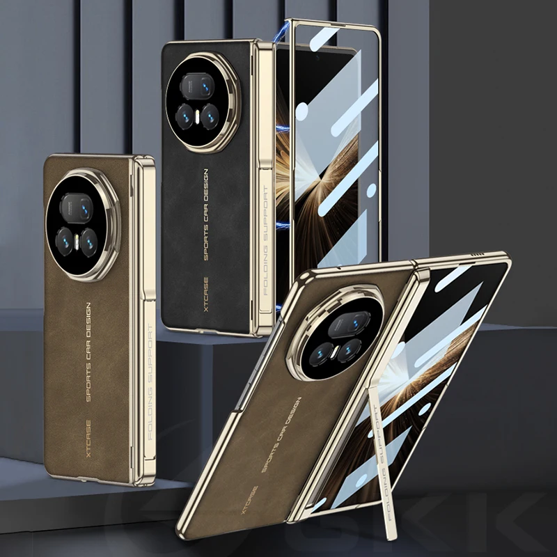 Frosted Leather Magnetic Hinge Stand Case For Honor Magic V5 Wireless Charge Fro