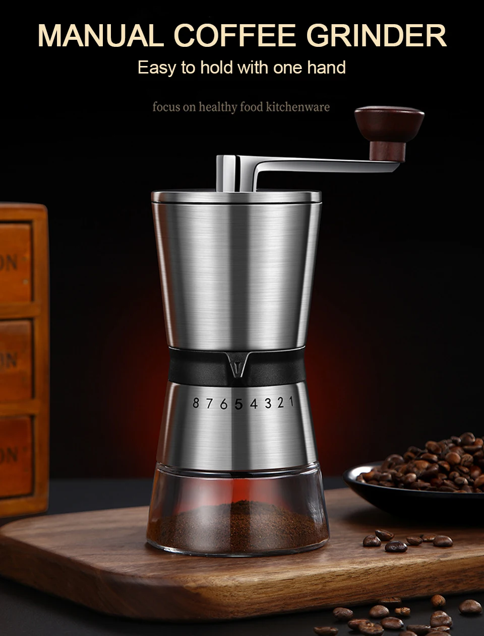 Sdf4064c119604d98a8067d53ff3db57fN High Quality Manual Coffee Grinder Ceramic Grinding Core 6/8 Adjustable Settings Portable Coffee Grinders Coffee machine
