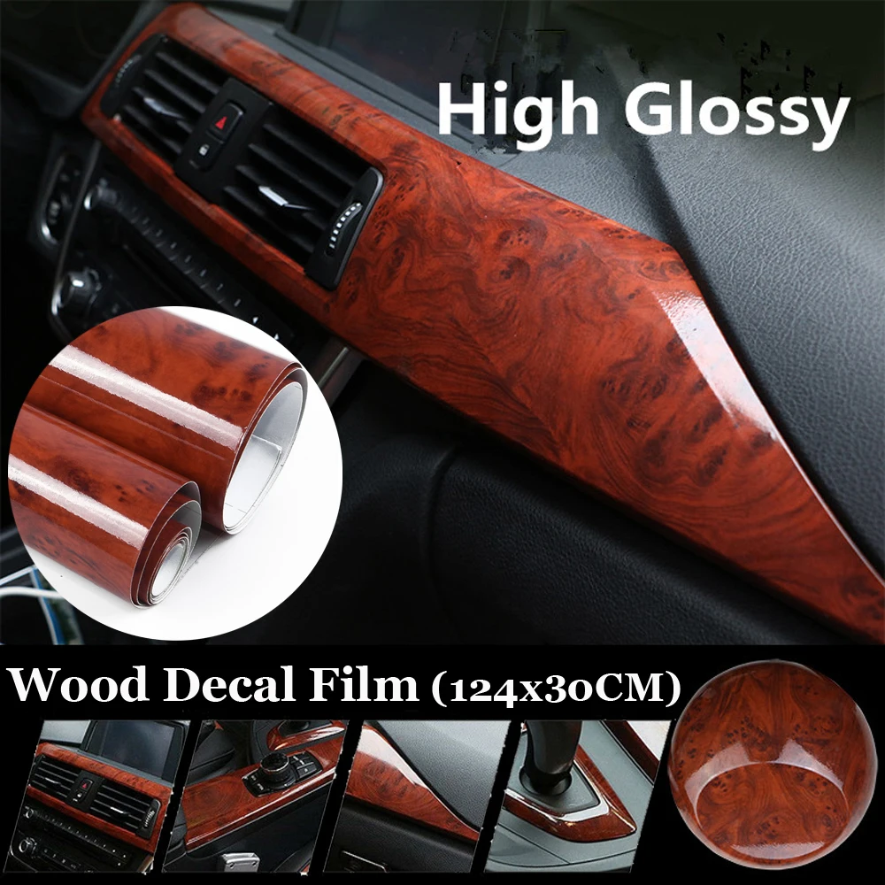 

30x124CM High Glossy Wood Grain Vinyl Sticker Decal Car Internal DIY Film Car Accessories Car Sticker Automotive Internal Univer