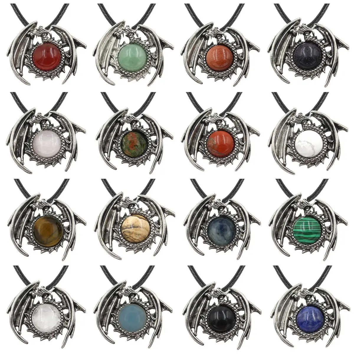 

New Alloy Pterosaur Gemstone Pendant Necklace for Women Men Wings Dragon Crystal Jewelry