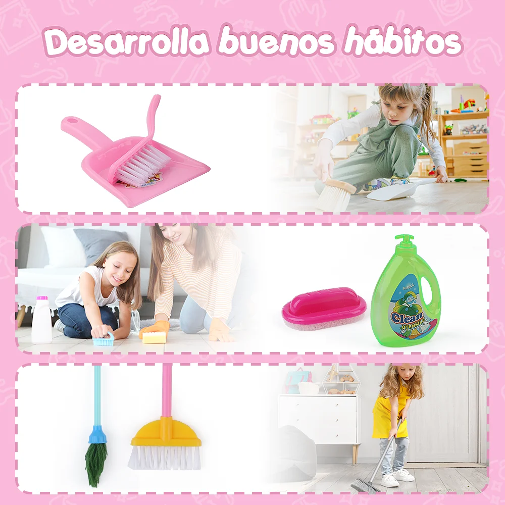 Pretend Play Set For Ages 3+ Toddler Toy Cleaning Set Kids Broom And Mop Set 10 Piece