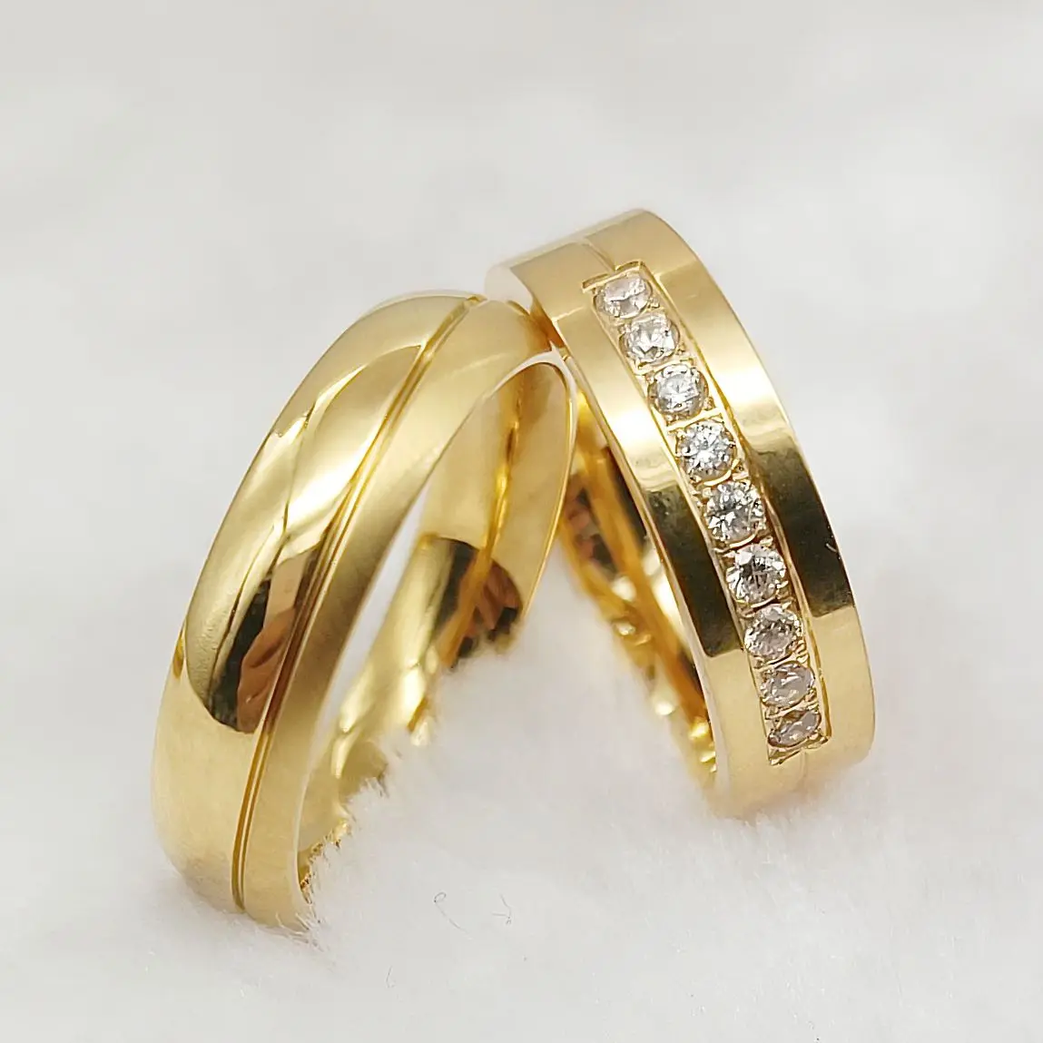

High Quality Weding Couples Rings Sets For men And Women Western Designer Lover's rings jewellery 18 carat gold Plated Jewelry