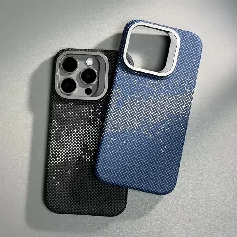 Premium Alloy Lens Stand Holder with Wireless Charging for MagSafe Phone Case - Sleek Pixel Textured Hard Back Cover
