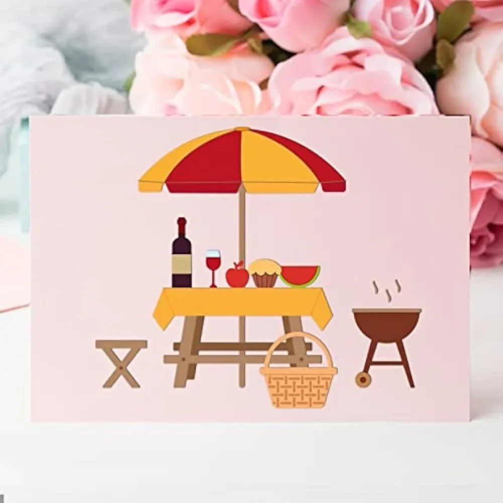 Tavolo da Picnic fustelle tema Picnic vino rosso ombrello da sole pane fustellati in metallo regalo di compleanno fustellati per Scrapbooking di carte