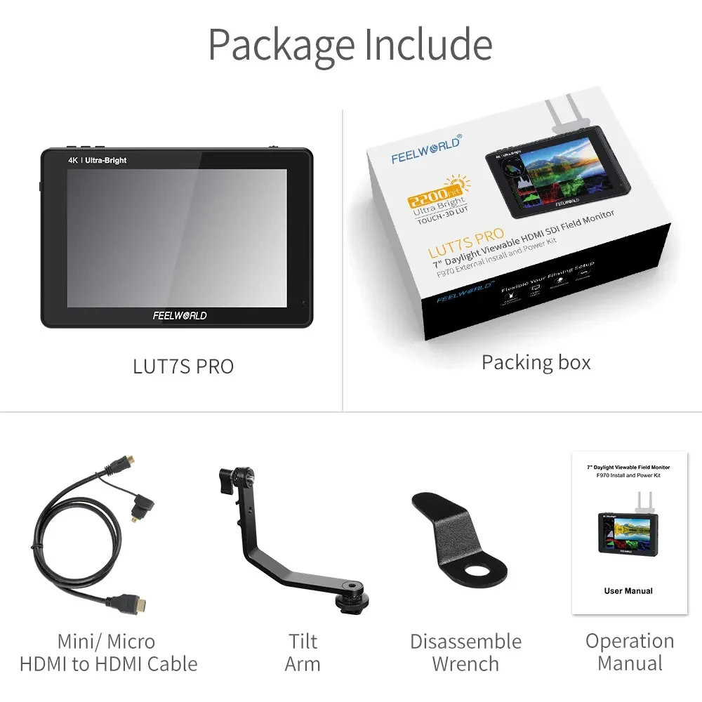 Фото 7-дюймовый сенсорный экран FEELWORLD LUT7S PRO 2200nits, полевой монитор для камеры 3G SDI 3D LUT 4K HDMI DSLR монитор №5