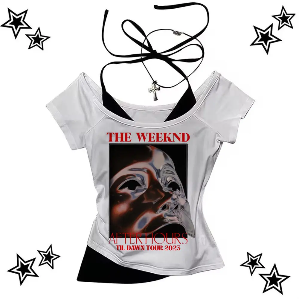 The Weeknd Shirt Damen Streetwear Anime Buntes Vintage University T-Shirt Kawaii Streetwear Y2k 2000er Vintage 80er Jahre – Detail 1