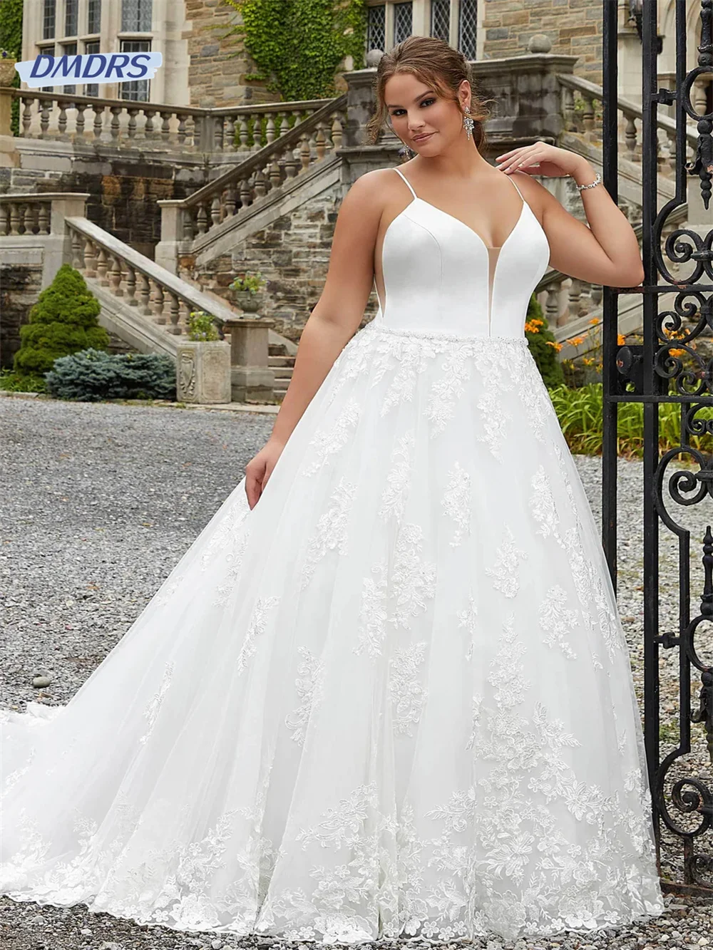 

Graceful Sweetheart Neck Appliques Wedding Dress Romantic Spaghetti Straps Floor-length Bridal Gown Elegant Vestidos De Novia