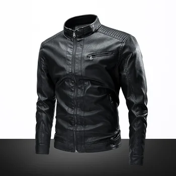 Giacca da uomo in pelle PU nuova slim da motociclista giacche da uomo autunno inverno caldo nero capispalla da esterno cappotti 5XL Plus Szie 1