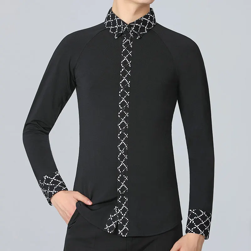 Man Latin Dance Shirts Waltz Ballroom Dance Clothing Performance Latin Man Shirts Top SS02-3