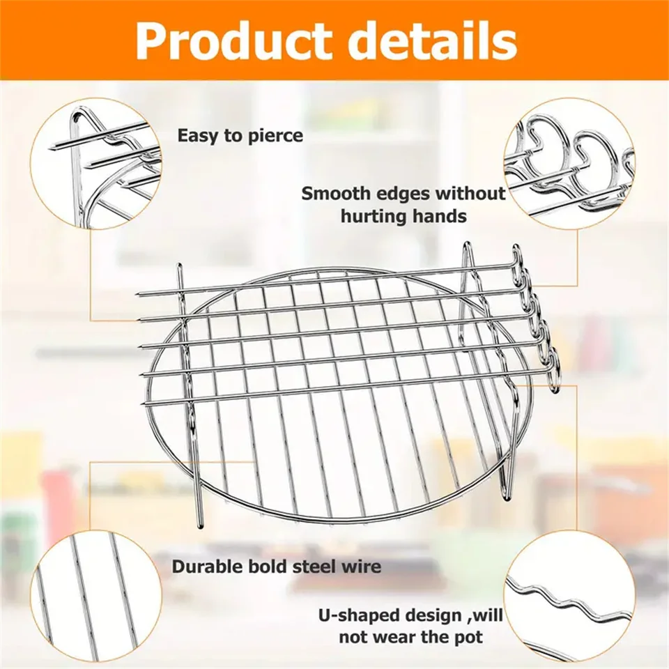 Griglie Per Friggitrice Ad Aria Konesky - 3 Strati In Acciaio Inox, Impilabili