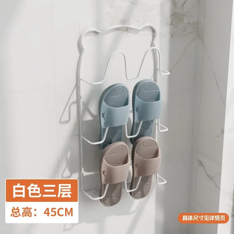 Two layers Indoor wall-mounted multi-functional shoe storage rack, home slipper rack, bathroom wrought iron shoe drying rack