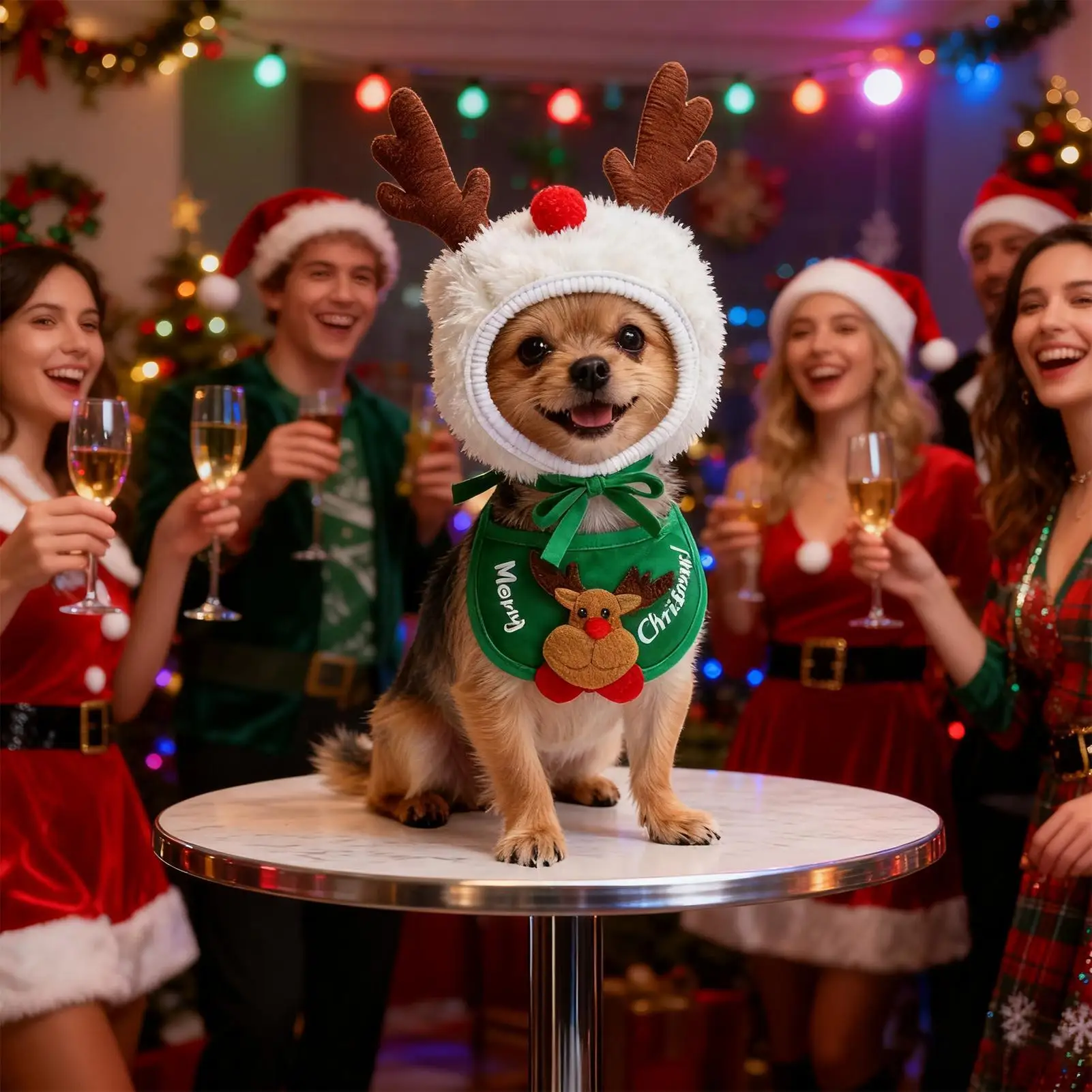 Christmas Dog Costume Set Holiday Party Cosplay Pet Hat And Bandana Apparel Dog Christmas Outfit Costumes For Gathering Party