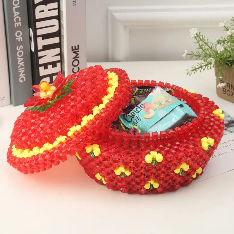 Diy Handmade Beaded Fruit Tray Material Kit Loose Beads Adult Woven Candy Box Peacock Pumpkin Box Living Room Ornament