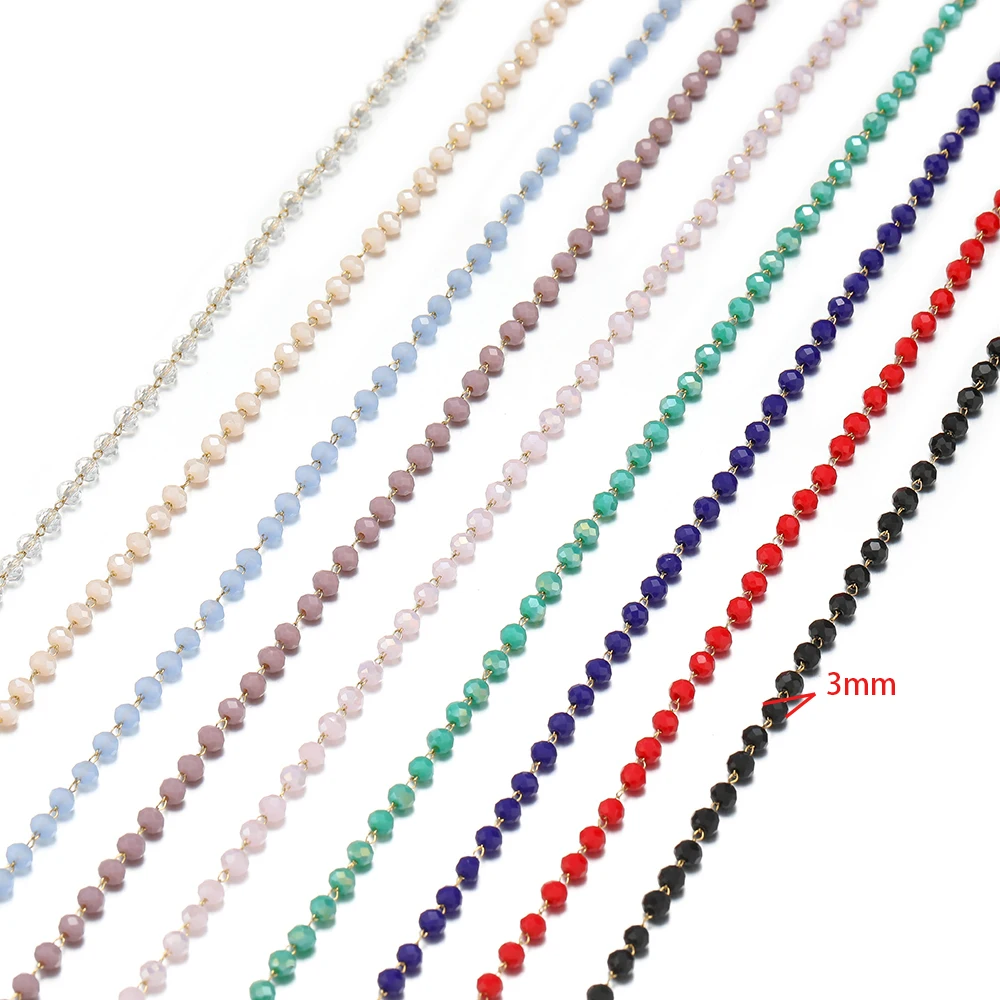 1 Meter Edelstahl 3mm Bunte Kristallperlen-Ketten im Großhandel für DIY Damenschmuck Handarbeiten Halsketten- und Armbandherstellung Zubehör – Detail 1