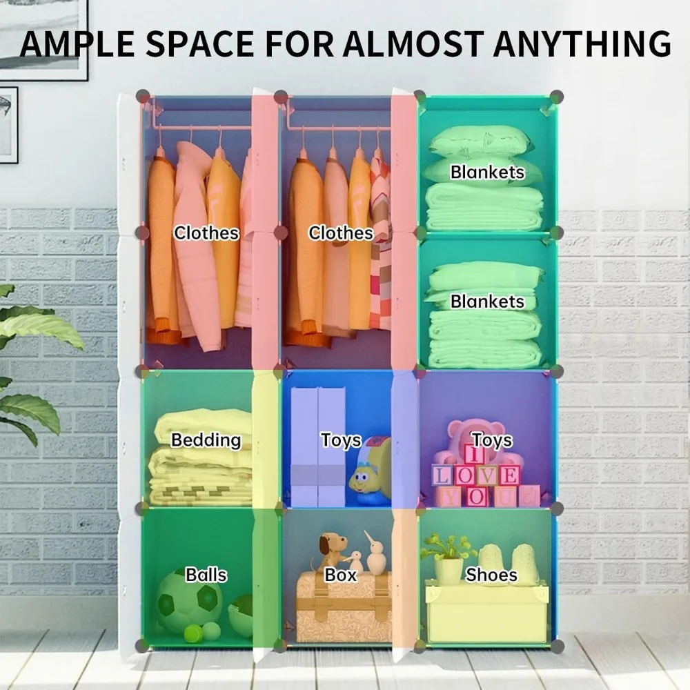 Kids Closet,Baby Wardrobe Closet with Door,Cute Portable Armoire Dresser,Clothes Hanging Storage Rack for Boy Bedroom 4
