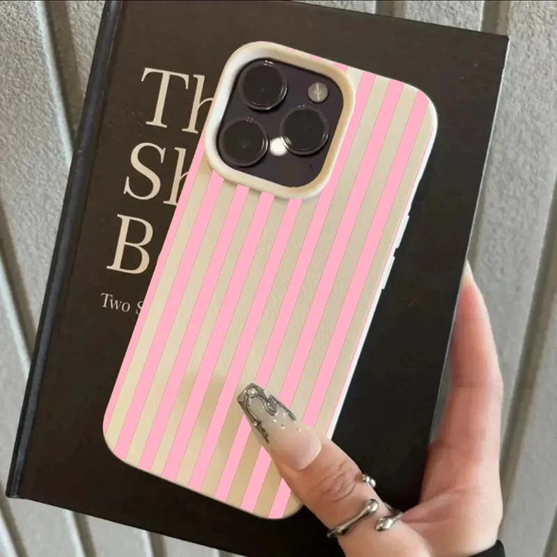 Minimalist INS Phone Case For iPhone 17 16 15 Pro Max XS X XR 7 8 Plus 16E 16 17 13 14 12 11 Pro Colorful Striped Couple Cover 6