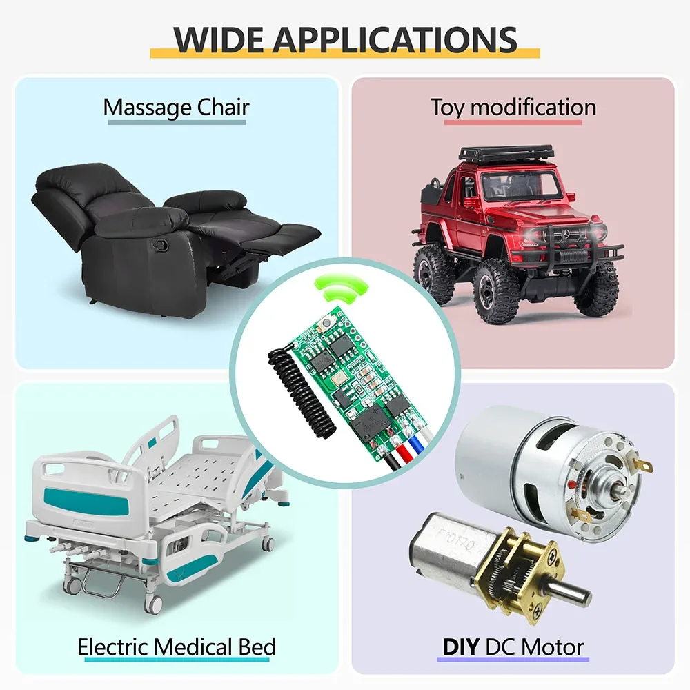 무선 차고 문 제어 DC 12V 24V 모터 제어 릴레이 모듈 정방향 및 역방향 DIY 용 433MHZ RF 원격 제어