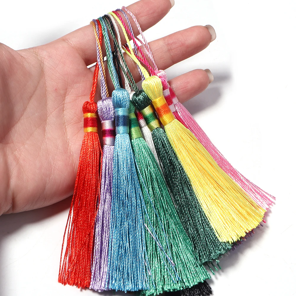 10pcs 14.5cm 폴리 에스터 실크 태슬 코드 브러쉬 북마크 만들기 공예품 참 펜던트 새틴 태슬 DIY 수제 재료 장식