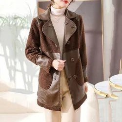 New Womens Leather Jacket Fleecing Thickened Autumn Winter Warm PU Leather Coat Long Female Suit Collar Fur One Trench Coats 5XL
