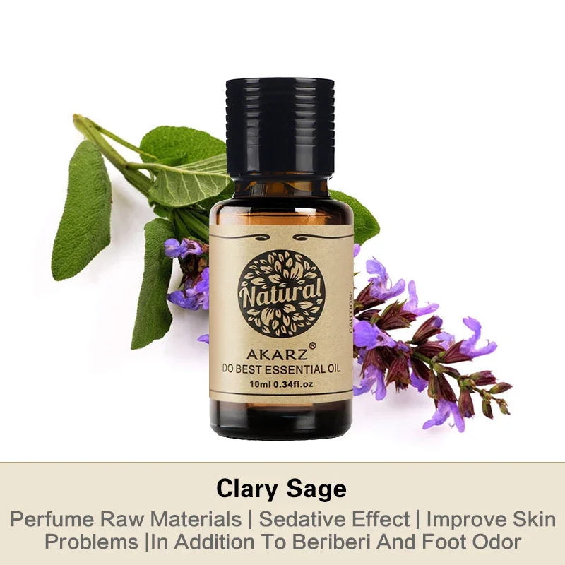 AKARZ-Clary Sage Óleo Essencial, Efeito Natural Da Pele, Óleo De Cabelo De Enfermagem, Equilíbrio De Controle