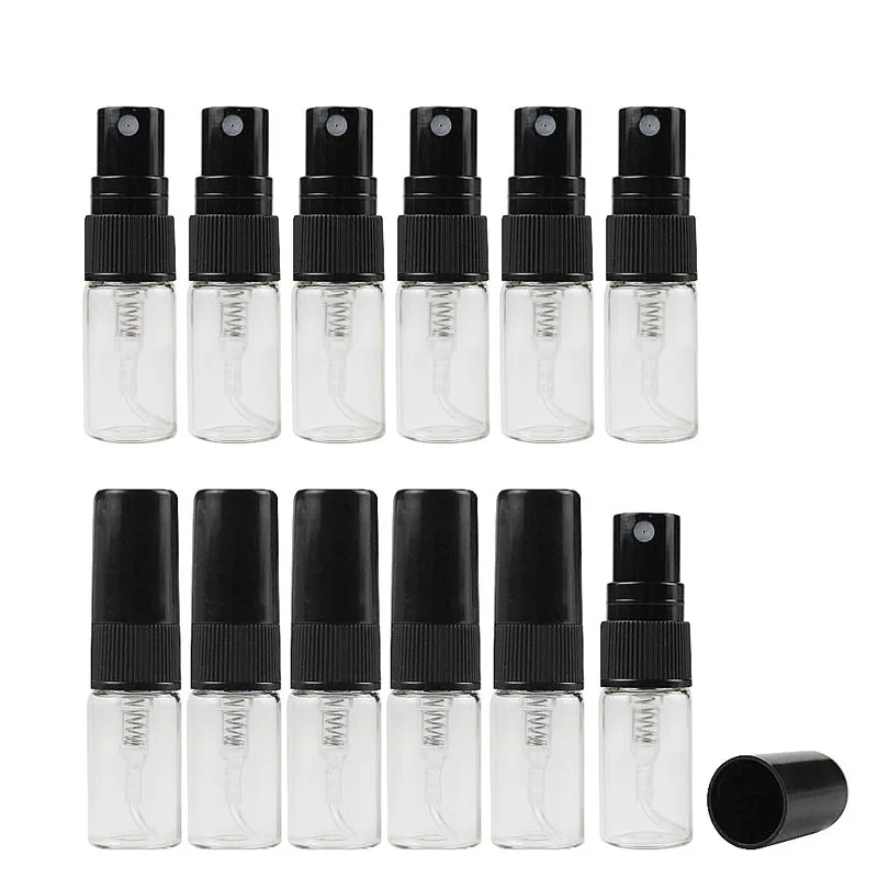 

50pcs 2ml 3ml 5ml 10ml Empty Glass Spray Bottle Sample Glass Vials Portable Mini Perfume Atomizer Refillable Bottles Travel