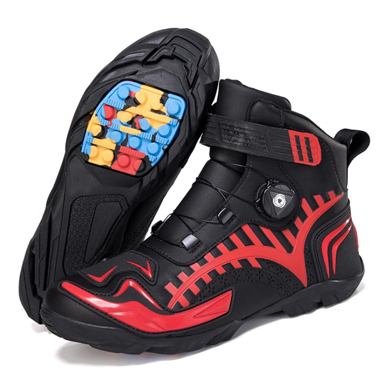 

Men’s Motorcycle Boots Black Motocross Boots Motorbike Shoes Wear-Resistant Rubber Sole with Protective Gear Shift Botas Moto