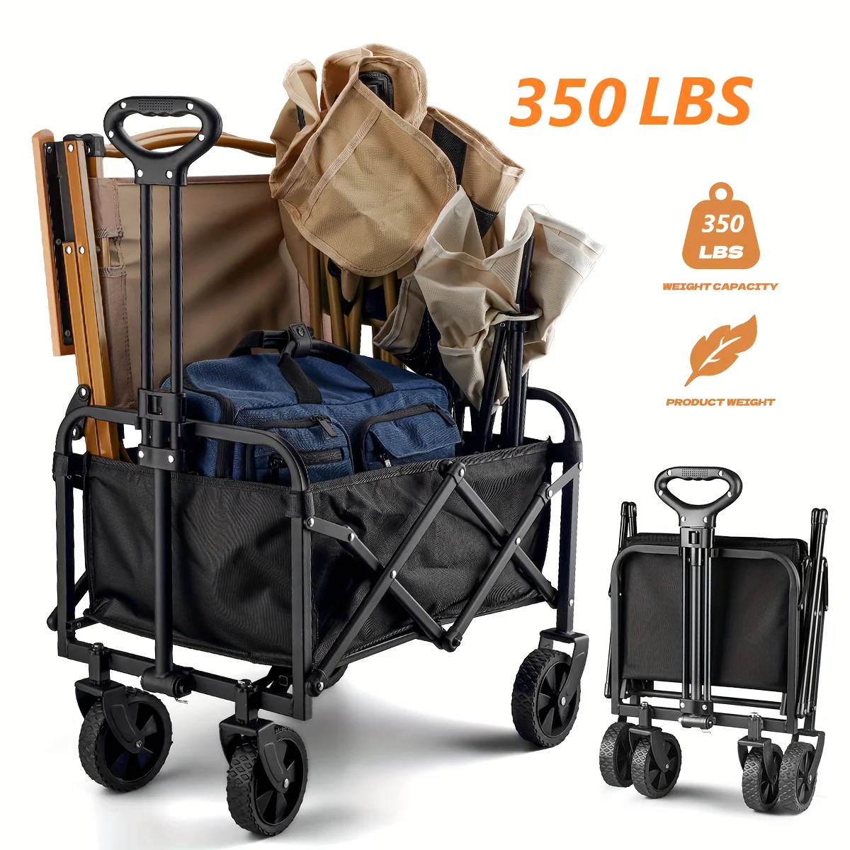 Basics Collapsible Folding Wagon, Heavy Duty, Utility Wagon for Sports, Camping, Garden, and Shopping
