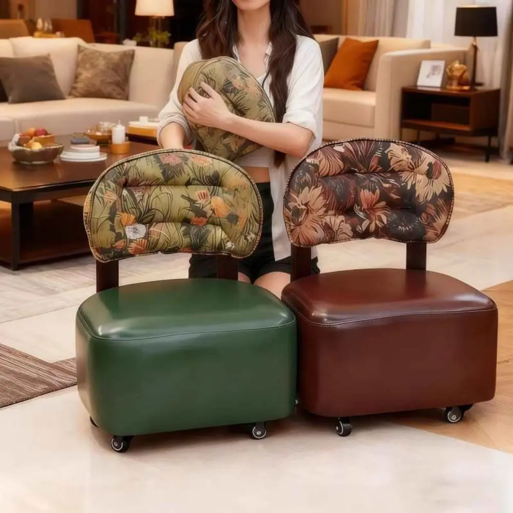 Pouf in Legno di Design Francese con Schienale e Poggiapiedi, Mobile, Piccolo, Creativo, Portatile, Arredamento di Design - immagine 4