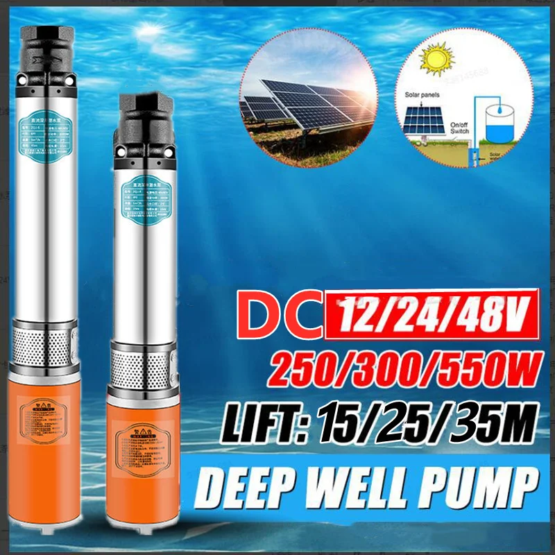 

6m3/h 15M 12V/24V/48V Solar Water Pump 250W300W High Lift Deep Well Pump DC Submersible Pump Agricultural Irrigation Garden Home