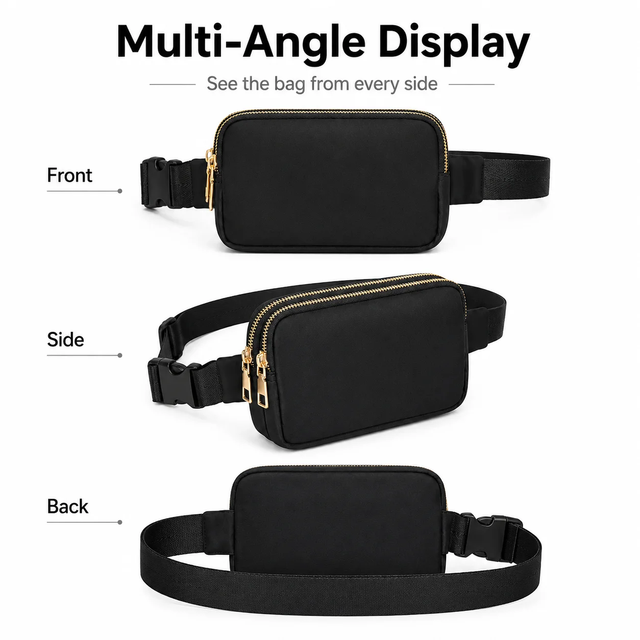 Dual Compartment Lightweight Crossbody Waterproof Waist Bag with Adjustable Strap