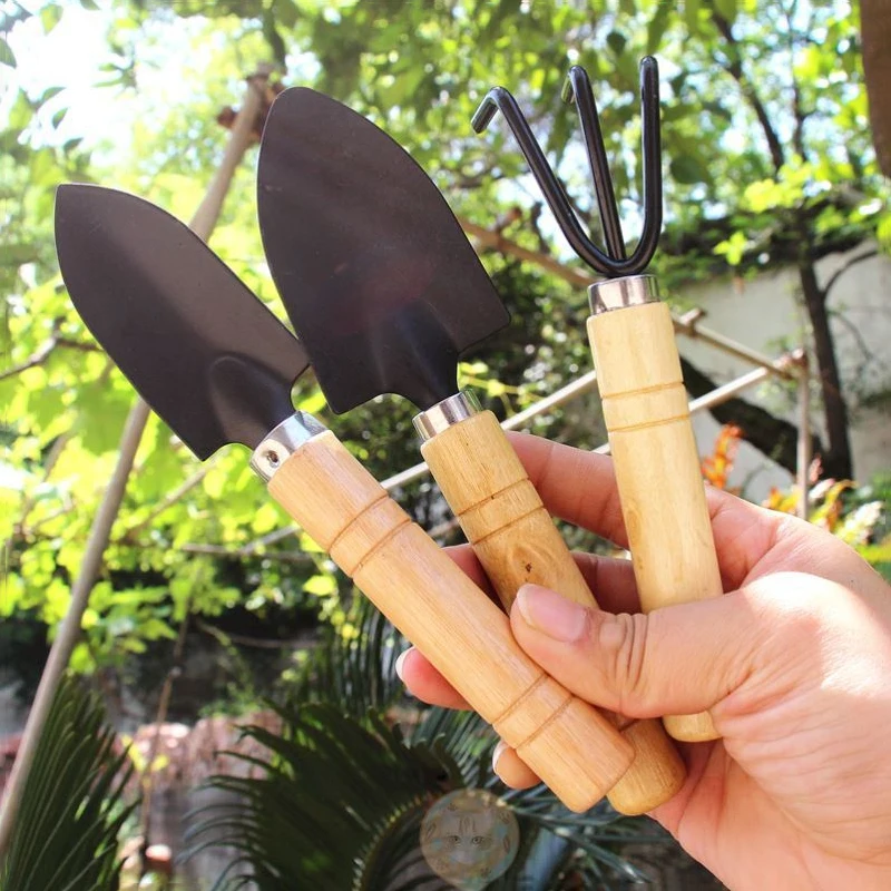 Mini Garden Shovel Rake, Bonsai Tools for Flowers Potted Vegetables Digging Weeding Tools, Wooden Handle, Plant Horticulture Set 4