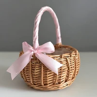 Handmade Storage Rack Woven Flower Baskets Rattan Storage Basket Flower Girl Hand Basket for Household Wedding Decoration 5