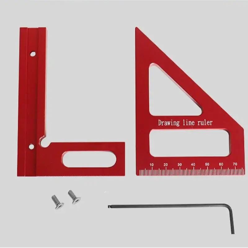 각도기 드로잉 라인 미터 삼각형 레이아웃 도구 3D 다각도 알루미늄 레드 측정자 45/90도 목공용 각도자