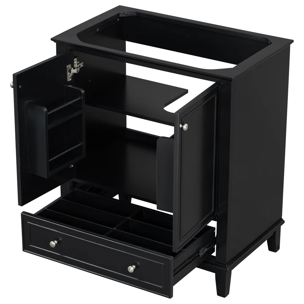 30" Bathroom Vanity with Sink Combo, Multi-functional Bathroom Cabinet with Doors and Drawer, Solid Frame and MDF Board, Black 4