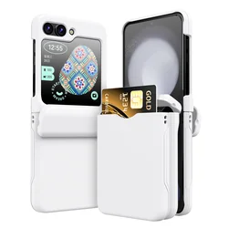 Shockproof Plastic Phone Case with Card Holder and Full Hinge Protection for Galaxy Z Flip5 (White)
