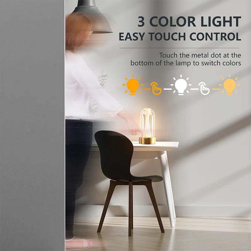 USB Rechargeable Led Desk Lamp 3 Color Changing Mode Bedside Lamp Bedroom Portable Touch Button Emotional Camping