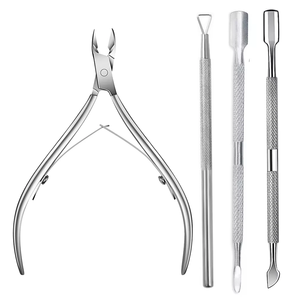 YIKOOLIN Cuticle Trimmer with Cuticle Pusher Nail Cuticle Nipper Professional Manicure Tools Stainless Steel Dual End Pusher
