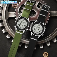 Synoke Men Outdoor Sports Multifunctional Waterproof Large Screen Display Luminous LED Digital For Men Nylon Strap Watch 2